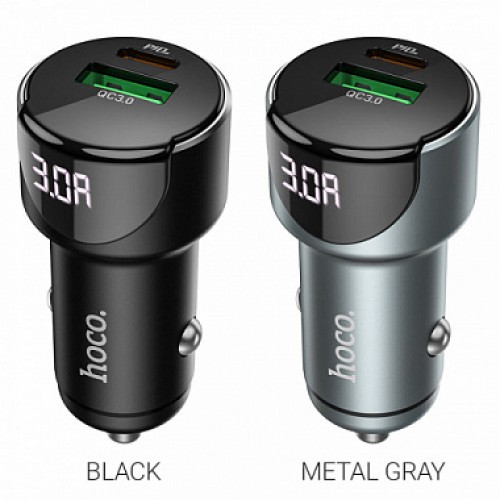 АЗУ Hoco Z42 Light road dual port digital display PD20W+QC3.0 car charger