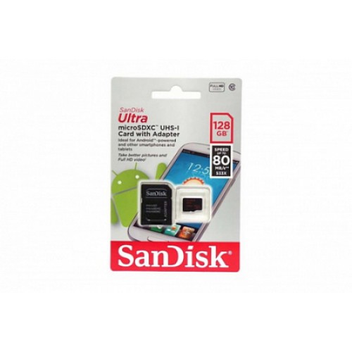 Карта памяти MicroSD 128GB SanDisk Class 10 Ultra Light UHS-I (100 Mb/s) + SD адаптер