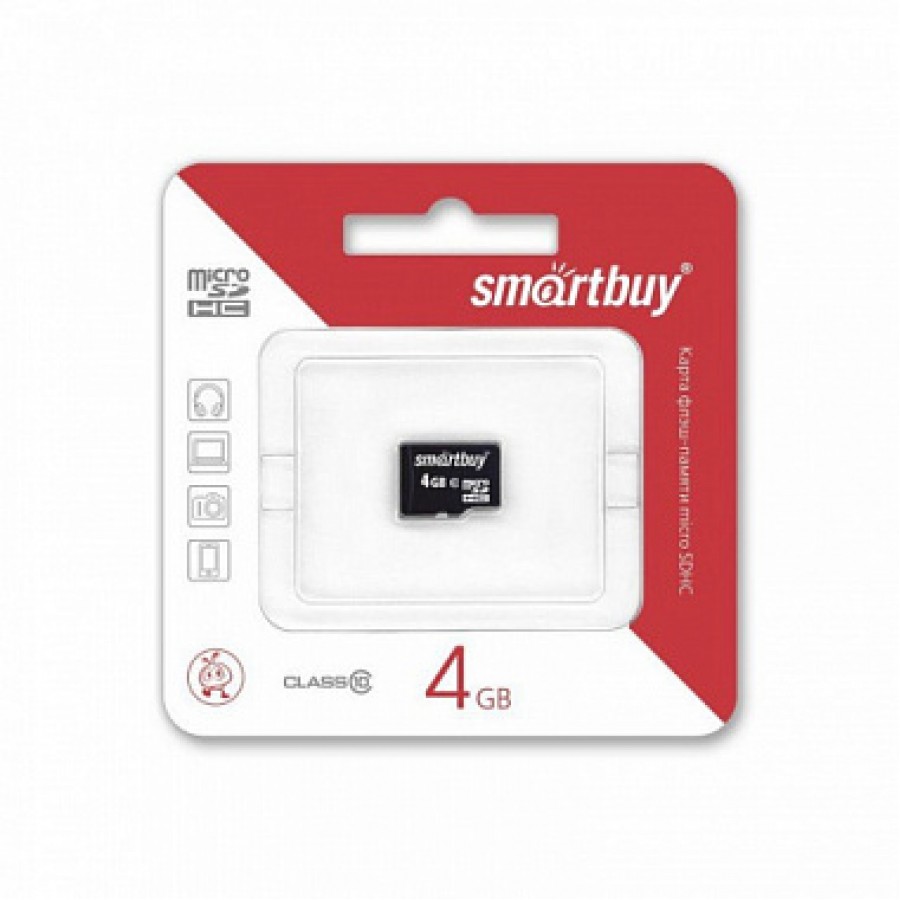 Карта памяти MicroSD 4GB Smart Buy Class 10 без адаптера