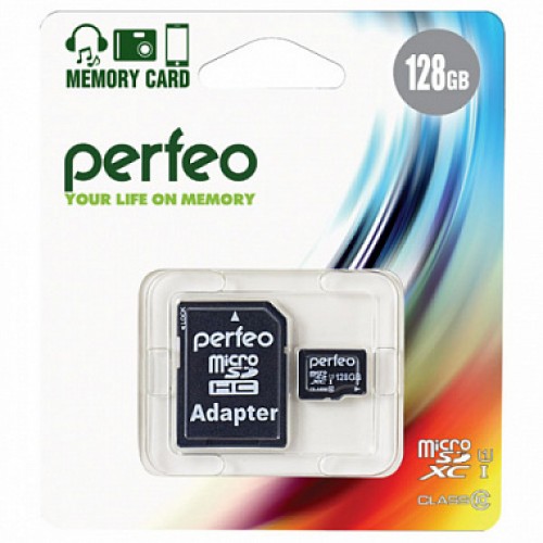 Карта памяти MicroSDXC 128GB Perfeo Class 10 + адаптер UHS-1