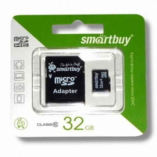 Карта памяти MicroSD 32GB Smart Buy Сlass 10 + адаптер