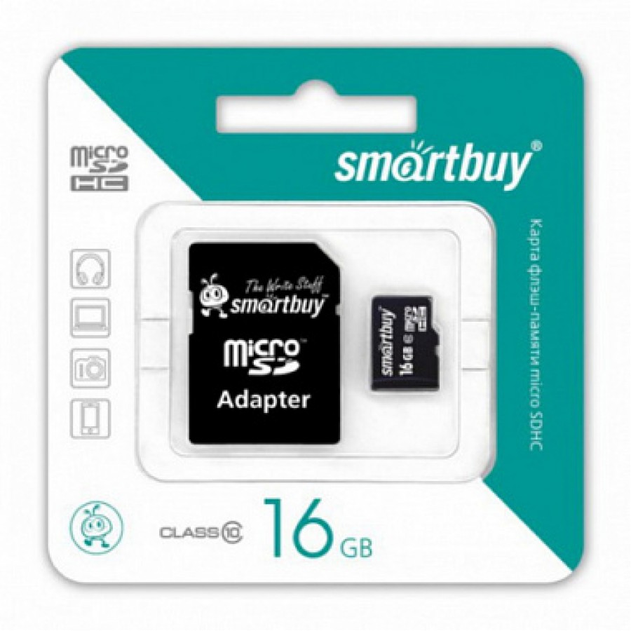 Карта памяти MicroSD 16GB Smartbuy Class 10 + адаптер