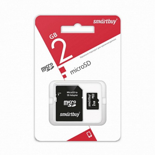 Карта памяти MicroSD 2GB Smart Buy + адаптер