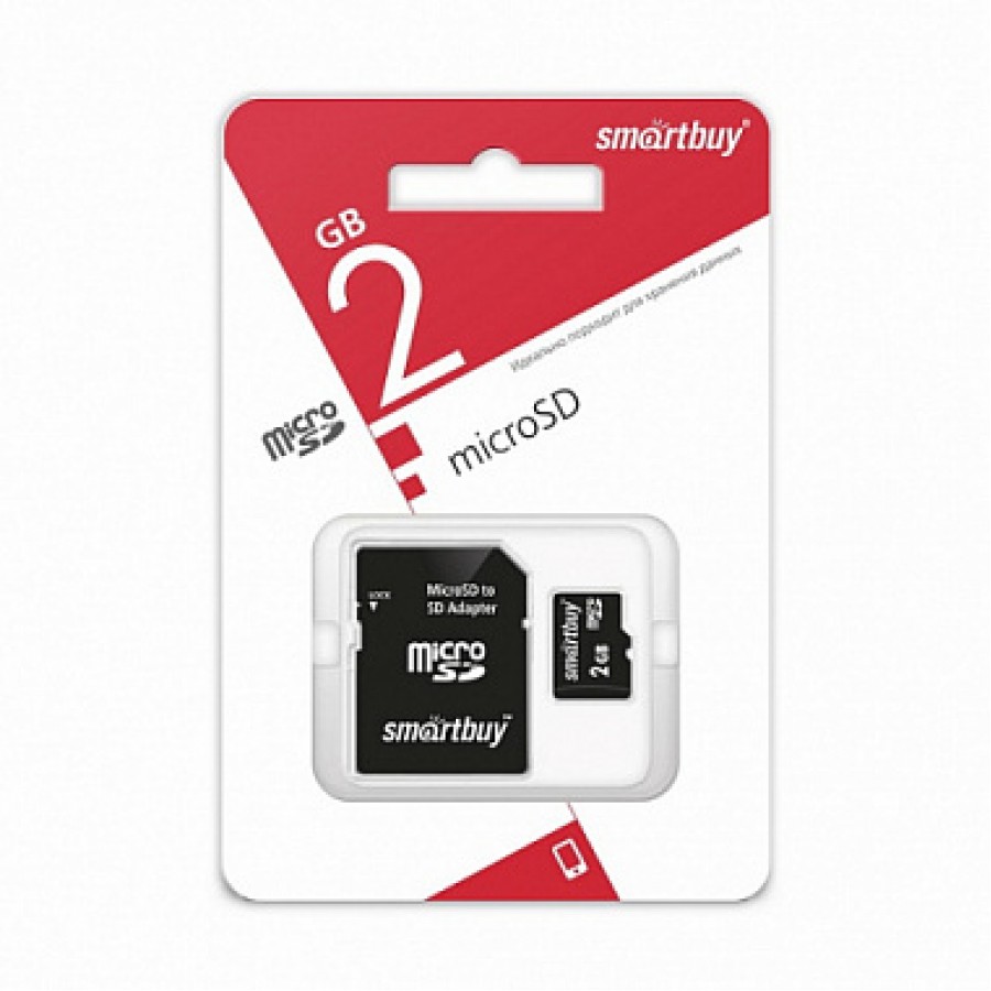 Карта памяти MicroSD 2GB Smart Buy + адаптер