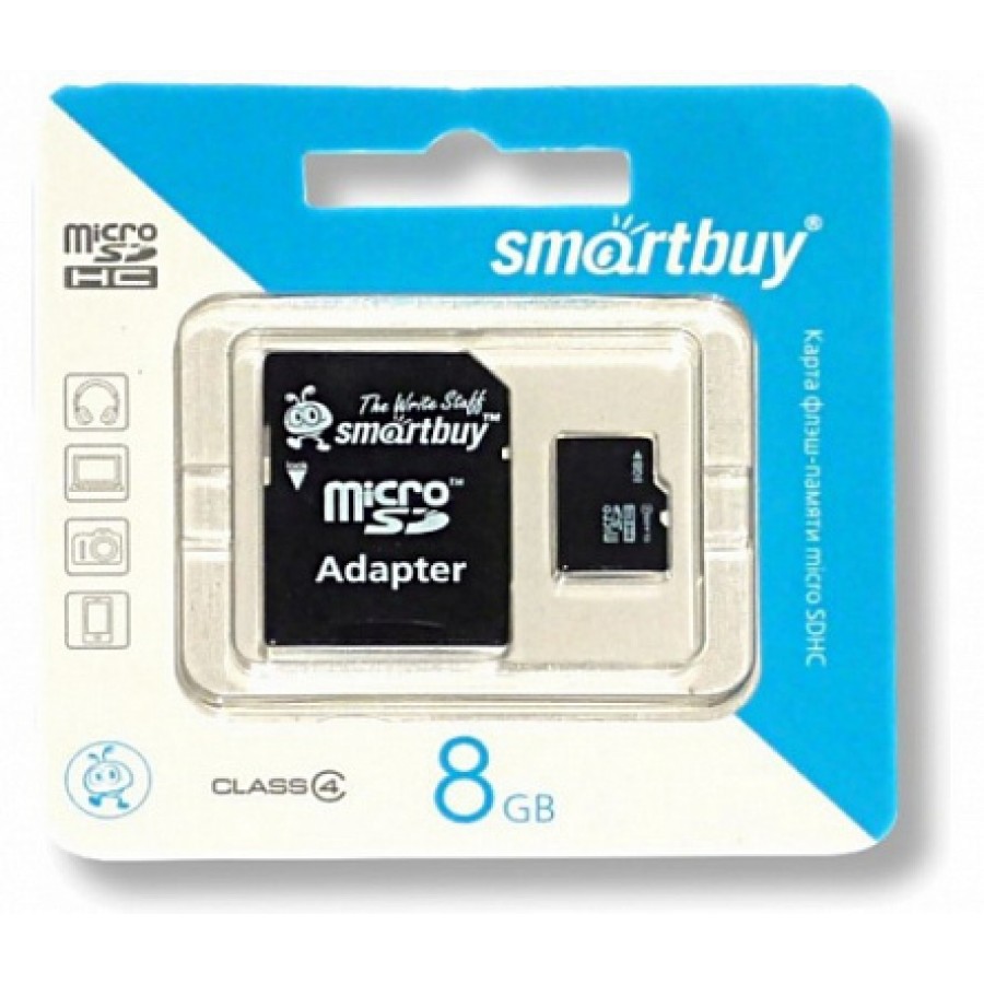 Карта памяти MicroSD 8GB Smart Buy Class 10 + адаптер