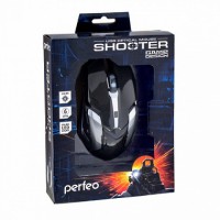 Мышь проводная PERFEO "SHOOTER",6 кн, USB, чёрн, Game Design, подсветка 6 цветов