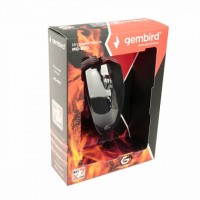 Мышь проводная игровая Gembird MG-800, USB, чёрн.,3200DPI,7 кн., рег.подсв.,каб. тканевый 1.8 м