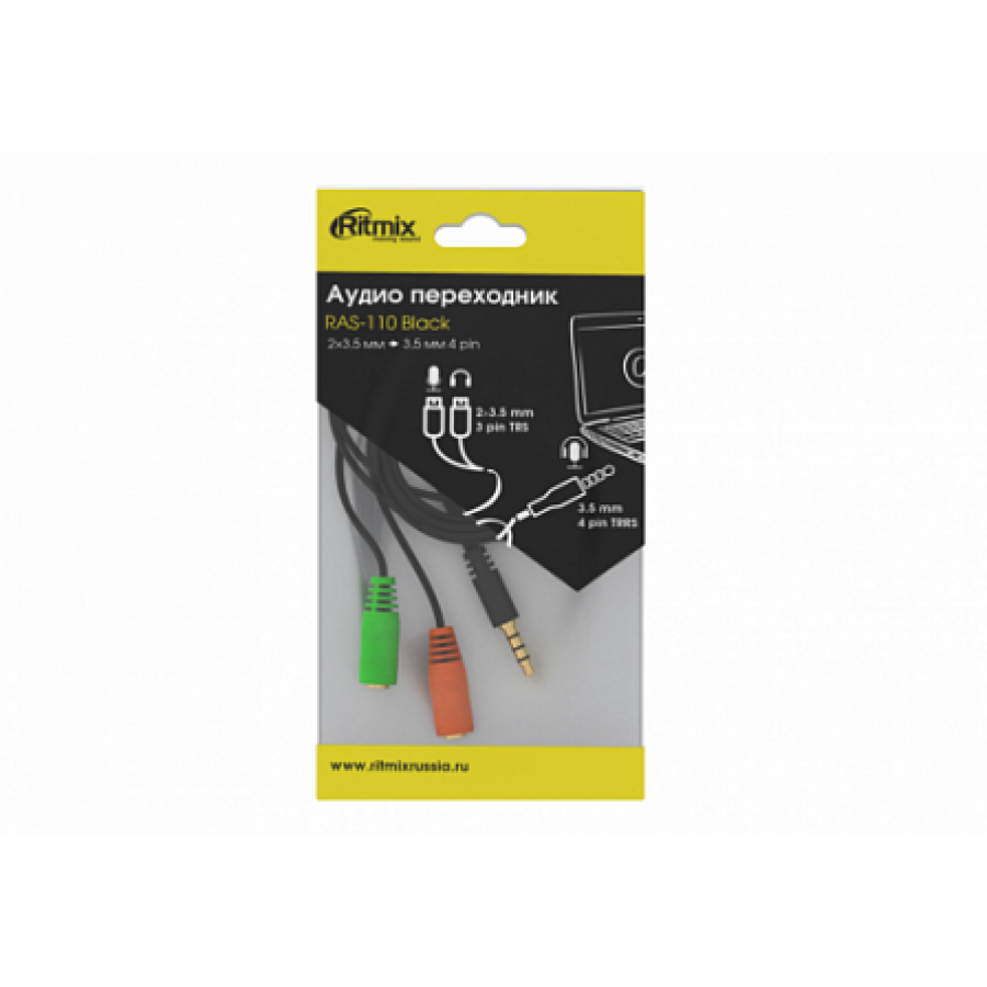 Разветвитель AUX RITMIX RAS-110, jack 3,5 - 2 x jack 3,5 4 pin 1 м