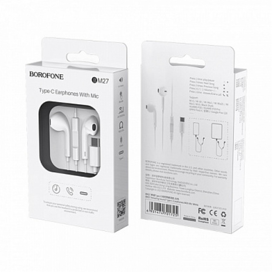 Стереогарнитура Borofone BM27 Amazing sound Type-C earphones with mic