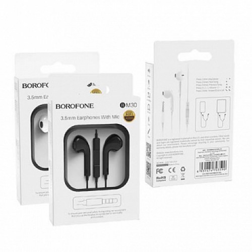 Стереогарнитура Borofone BM30 Max Acoustic wire control earphones with mic