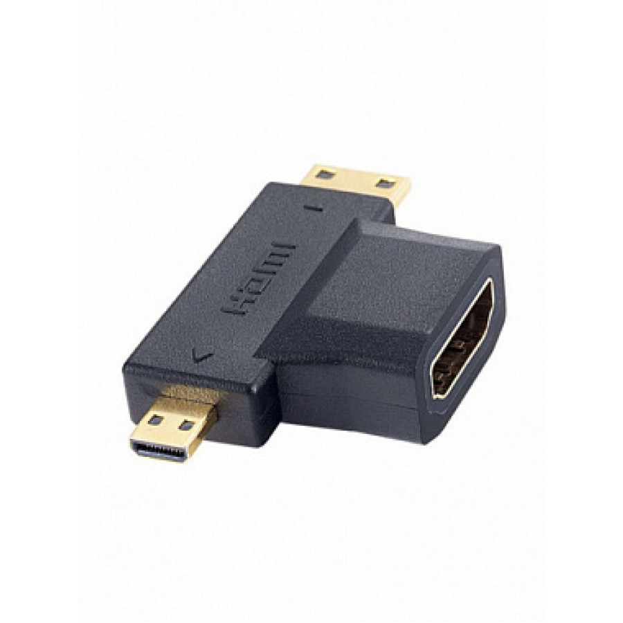 Переходник PERFEO HDMI A розетка - HDMI D (micro HDMI) вилка + HDMI C (mini HDMI) вилка (A7006)