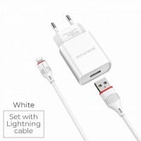 СЗУ Borofone BA20A Sharp 2.1A 1USB + кабель Lightning(EU)