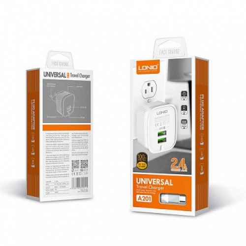 СЗУ LDNIO A201 2USB 2.4A fast charge+ Кабель Type-C (EU)