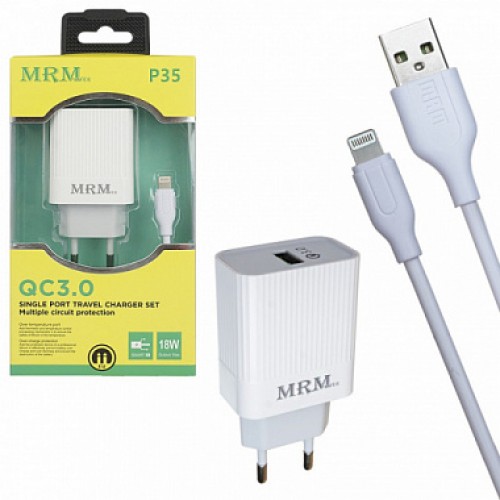 СЗУ MRM P35 QC3.0 1USB + кабель Lightning 1m (EU)