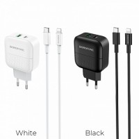 СЗУ Borofone BA46A Premium PD QC3.0 2USB(USB-C+USB-A) + кабель Type-C TO Lightning (EU)