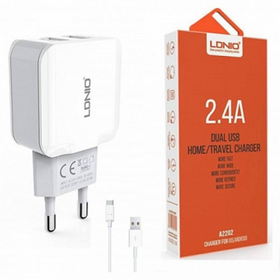 СЗУ LDNIO A2202 2.4A 2USB + Кабель Lightning