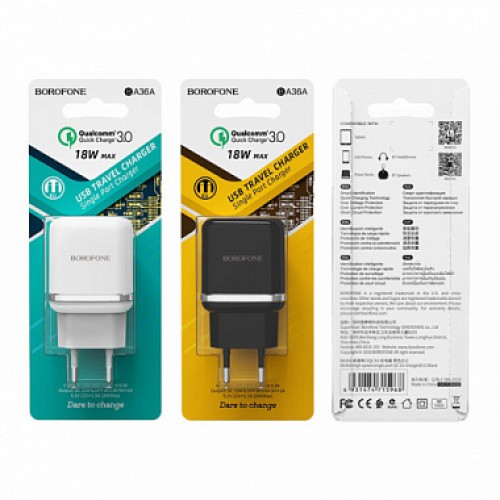 СЗУ Borofone BA36A 18W QC3.0 1USB (EU)