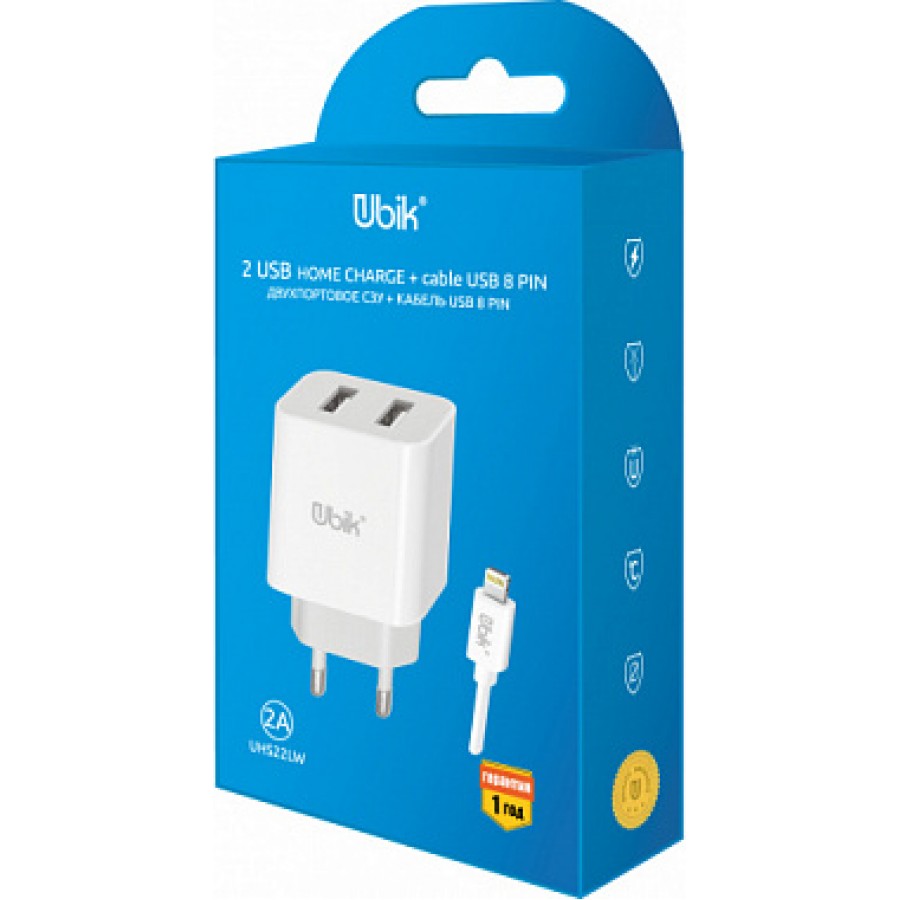 СЗУ Ubik UHS22 2USB 2.1A + кабель Lightning (EU)