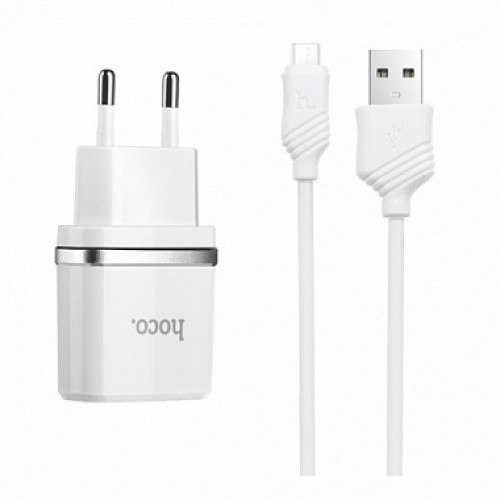 СЗУ Hoco C12 Smart 2USB 2.4A + кабель Micro USB (EU)