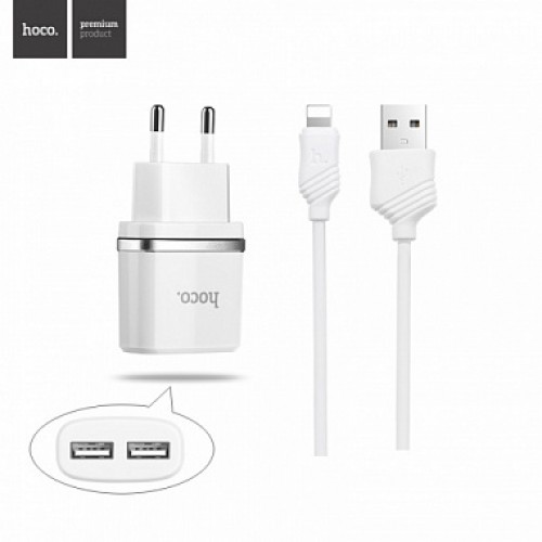 СЗУ Hoco C12 Smart 2USB 2.4A + кабель Lightning (EU)